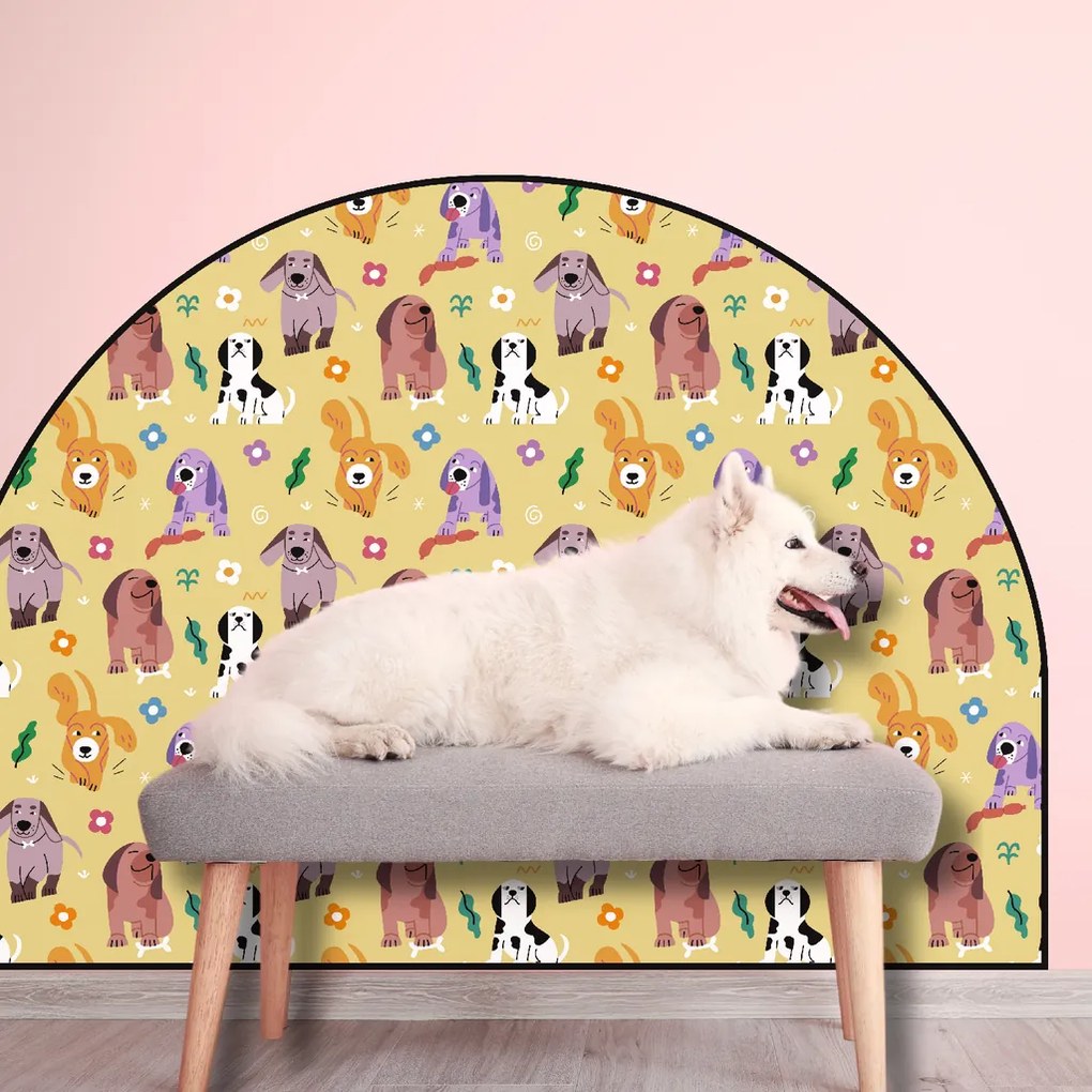 PIPPER. Védő textil falmatrica – Ív – Színes kutyák Méret: 83x60cm, Indíték: név nélkül