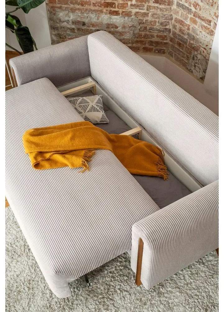 Bézs kordbársony kinyitható-tárolóhelyes kanapé 244 cm Arcadova – ELTAP