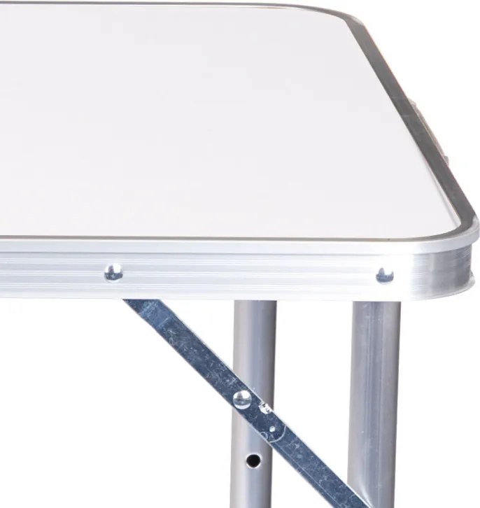 Kerti asztal, MultiGarden GMFC-FY12060, fehér, 120 x 60 cm, összecsukható, állítható magasság (60–70 cm), hordfogantyúval, teherbírás: 50 kg