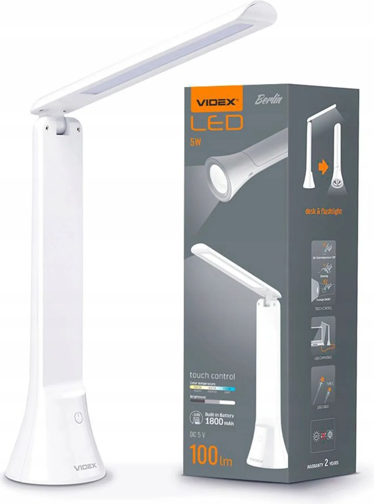Led asztali lámpa 5W 100lm 5500K Hideg fehér szabályozható Berlin Videx