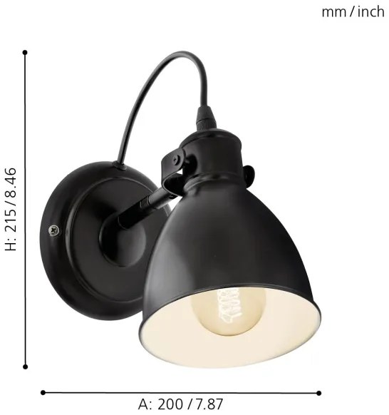 Eglo 49468 - Fali lámpa PRIDDY 1xE27/40W/230V