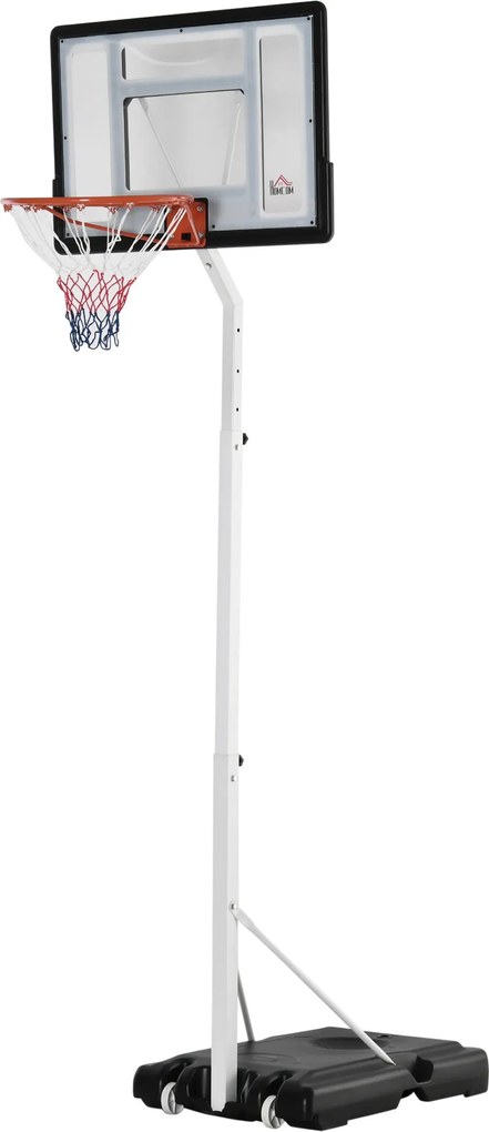 HOMCOM Felnőtt Kosárlabdapalánk Állítható PVC Háttámlával 90x60x260-310cm Beépített Kerekekkel - Fehér | Aosom
