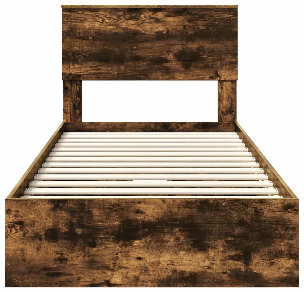 vidaXL Tárolós Ágy fejtámlával Füstölt tölgy 75 x 190 cm Faanyag