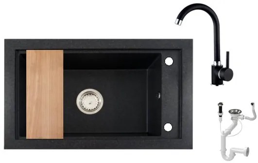 Panama P686-427C Gránit Mosogató + Csap + Deszka + Dugóemelő (fekete)