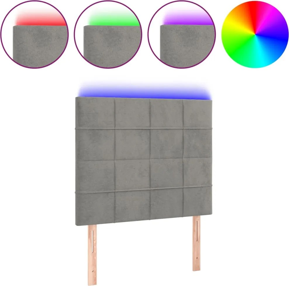 vidaXL világosszürke bársony LED-es fejtámla 80x5x118/128 cm
