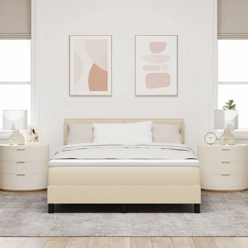 vidaXL Ágykeret Matrac és LED Világítással Krém Színben 140x200 cm Szövet