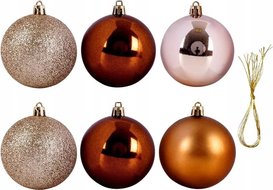 6x Karácsonyi gömbök Törhetetlen Arany Borostyán gömb szett