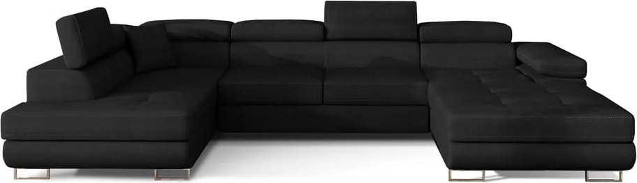 Fekete bársony kinyitható-tárolóhelyes sarokkanapé (bal oldali-U alakú) Rodrigo – ELTAP