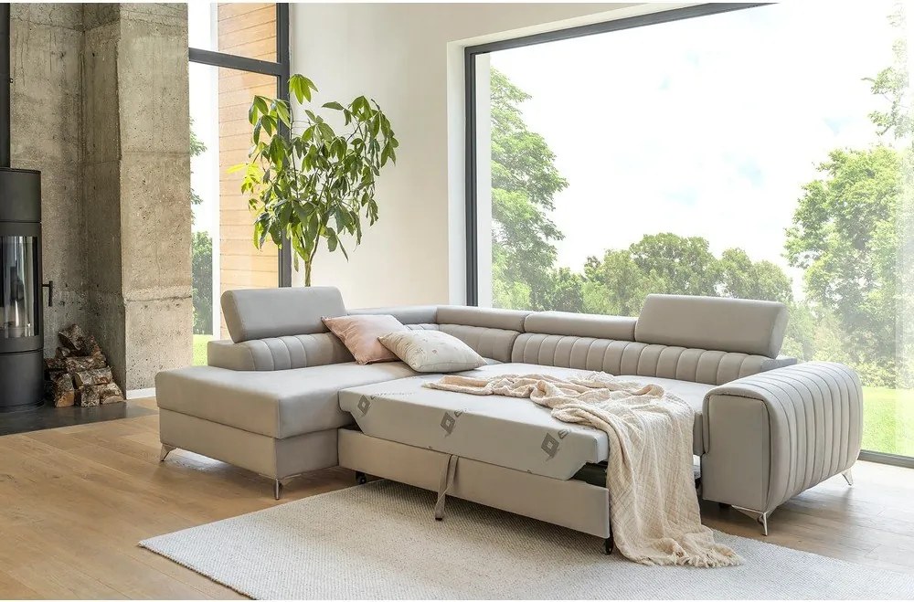 Sötétszürke bársony kinyitható-tárolóhelyes sarokkanapé (jobb oldali-L alakú) Laurence – ELTAP