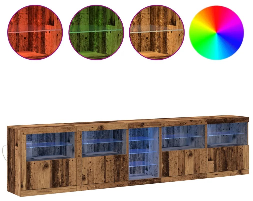 LED világítással rendelkező oldalboard Régi fa 283x37x67 cm Mérnöki fa