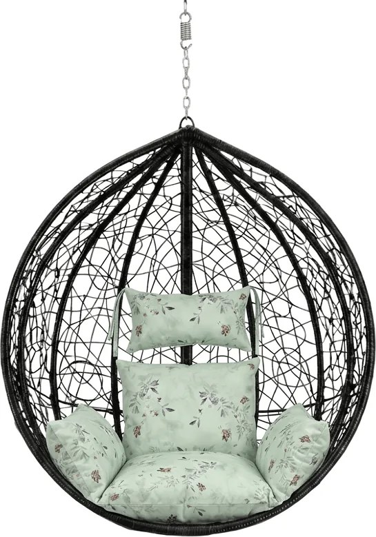 Fekete függőszék KOKON állvány nélkül, világoszöld párna mintával