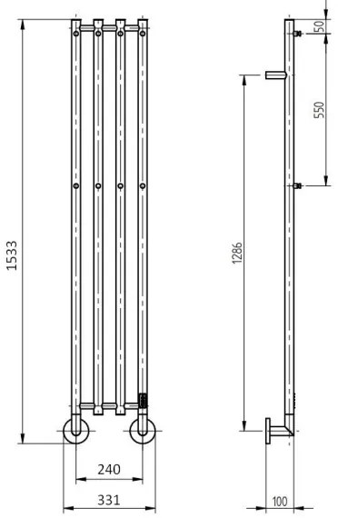 P.M.H. MO1SS-L - Elektromos törölközőszárító MONA 93W/230V 153,3 cm IP44 rozsdamentes acél