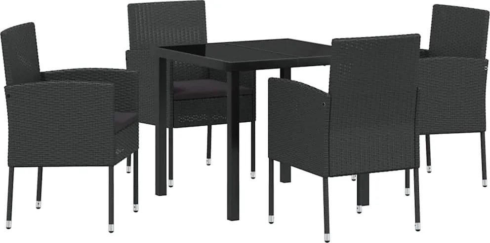 vidaXL Kert étkező szett párnával 5 pcs Fekete polirattan