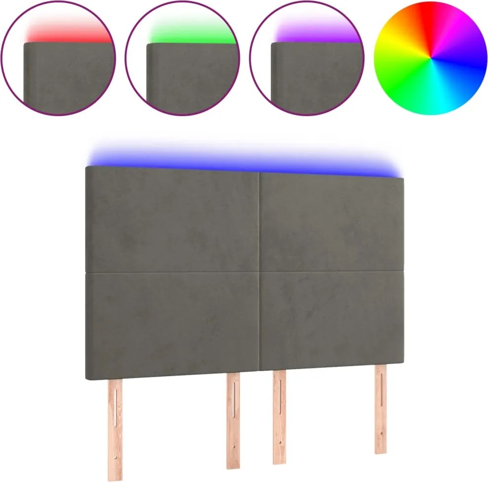 vidaXL sötétszürke bársony LED-es fejtámla 144x5x118/128 cm