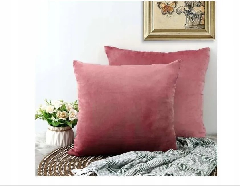 Díszpárnahuzat 45x45cm Bársony Rózsaszín Cipzáras 2 db