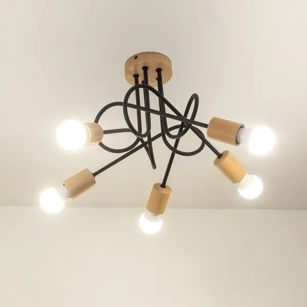 Felületre szerelhető csillár OXFORD 5xE27/15W/230V fenyő/fekete