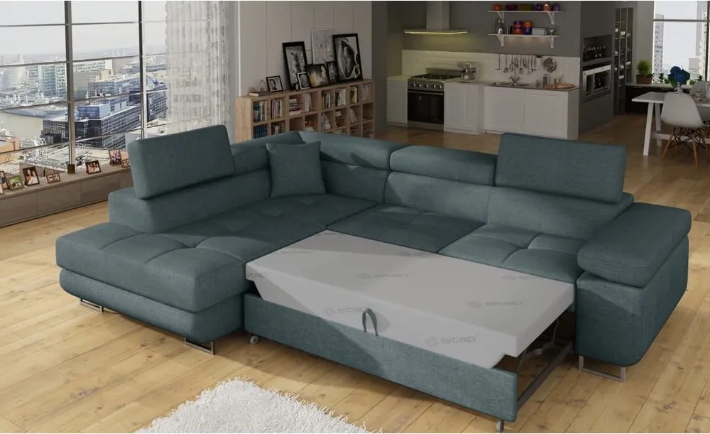 Kék kinyitható-tárolóhelyes sarokkanapé (bal oldali-L alakú) Anton – ELTAP