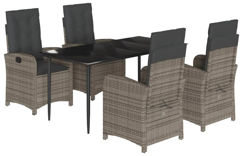 5 részes szürke polyrattan kerti étkezőgarnitúra párnával