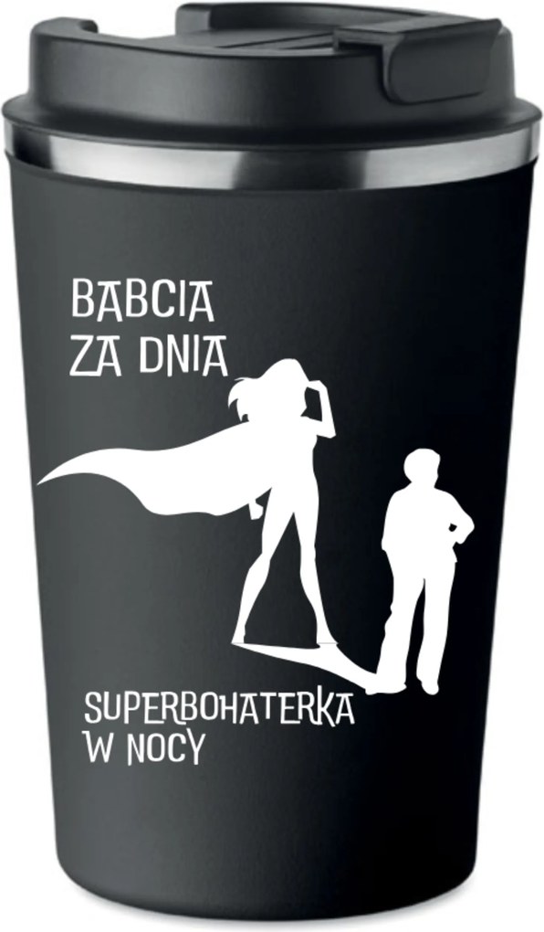 Prémium termo bögre fekete Nagymama Szuperhős Ajándék KT_255