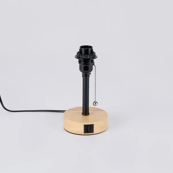 Brilagi - TABLON asztali lámpa USB-porttal 1xE27/25W/230V tölgy/fekete/krémszínű