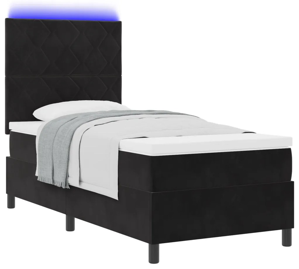 Boxspring Ágy Matraccal és LED Fekete 90x190 cm Bársonyos