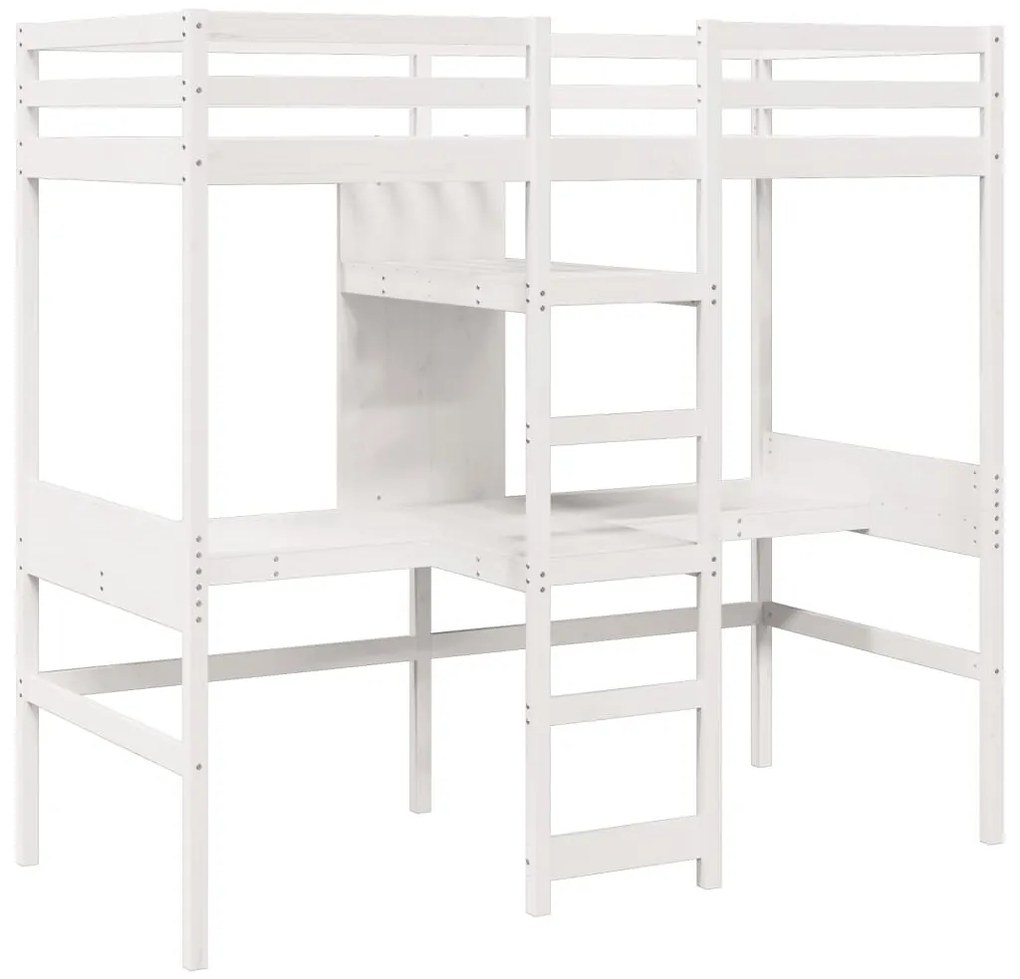 fehér tömör fenyő galériaágy-keret matrac nélkül 80 x 200 cm