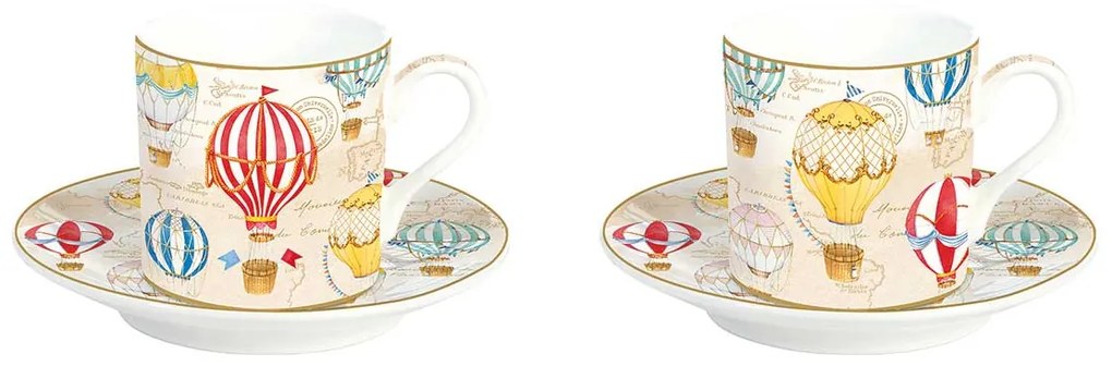 Porcelán eszpresszó kávés csésze aljjal Vintage Air Balloons