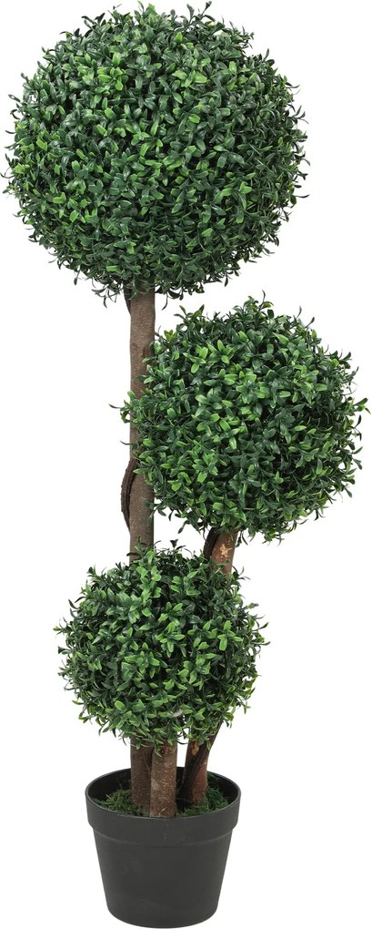 HOMCOM 100 cm nagy buxus topiárium – háromgömbös műnövény valódi fa törzzsel cserépben, élethű dísz nappaliba, hálószobába, irodába, kertbe, ajándékna