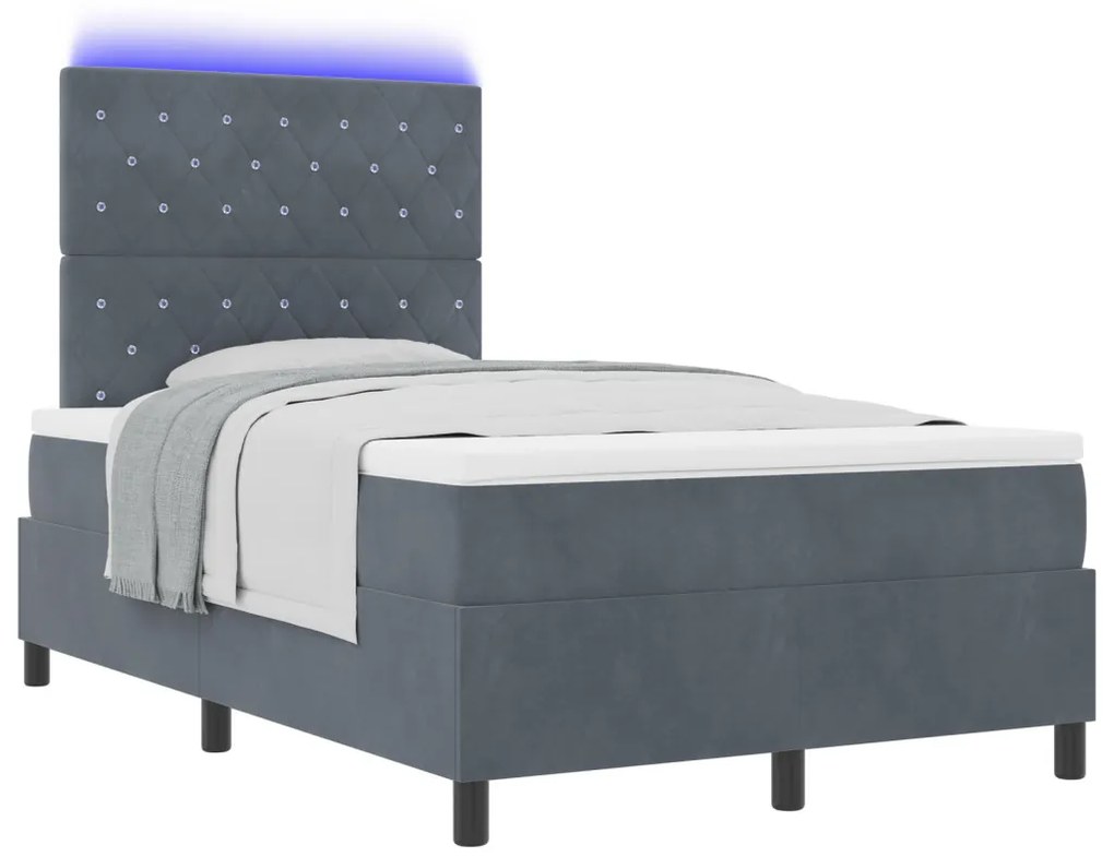 Boxspring Ágy Mattal & LED Sötétszürke 120x190 cm Bársonyos