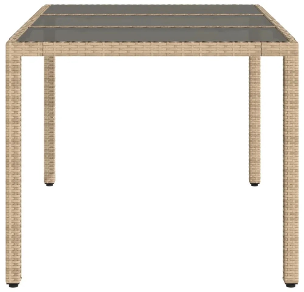 bézs polyrattan üveglapos kerti asztal 150 x 90 x 75 cm