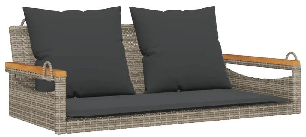 szürke polyrattan hintapad párnákkal 109 x 62 x 40 cm