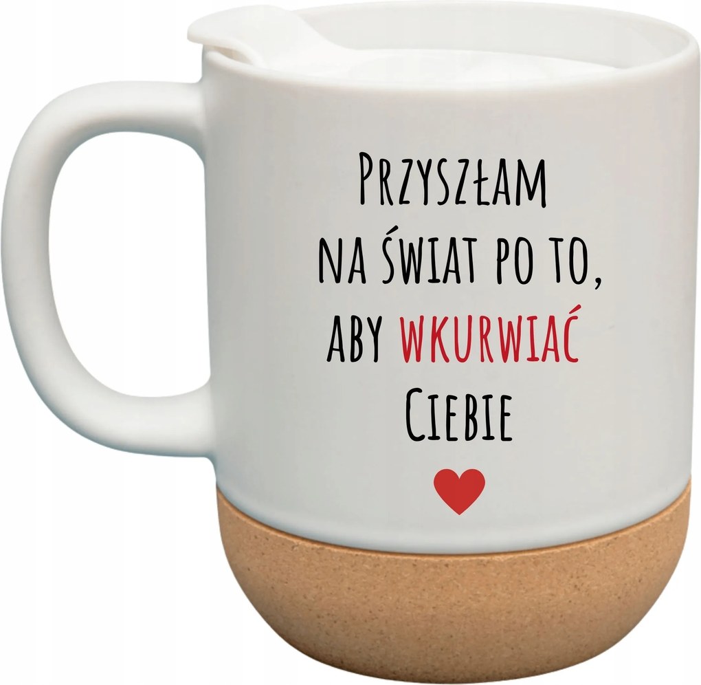 Fehér Bögre Fedéllel És Parafa Aljjal Ajándék A Világra Jött