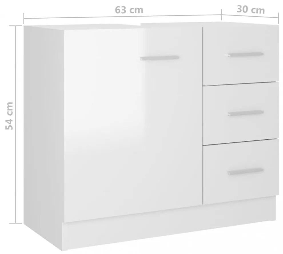 magasfényű fehér szerelt fa mosdószekrény 63 x 30 x 54 cm