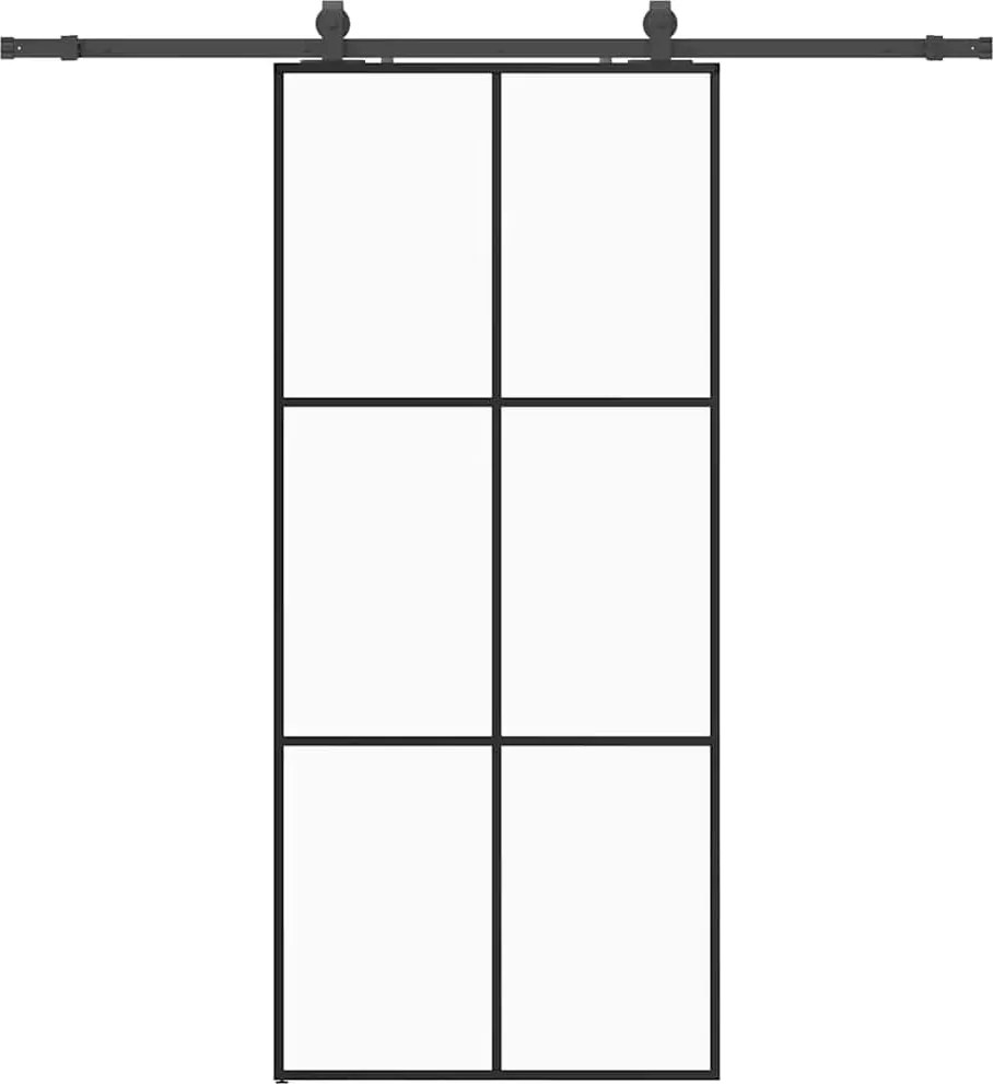 vidaXL fekete ESG üveg tolóajtó fémszerelvény-szettel 90x205 cm