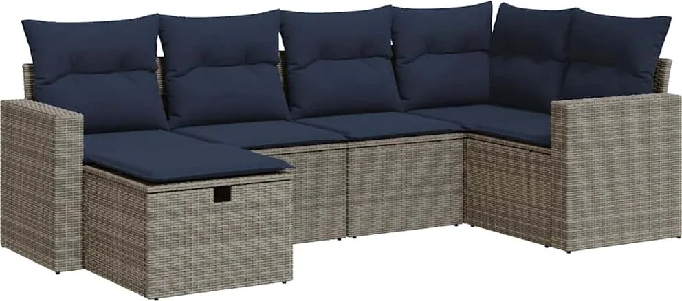 vidaXL 6 részes szürke polyrattan kerti ülőgarnitúra párnákkal