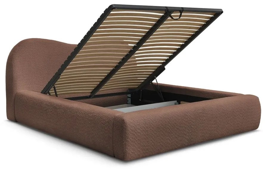 Narancssárga kárpitozott ágyneműtartós franciaágy ágyráccsal 160x200 cm Orlane – Bobochic Paris