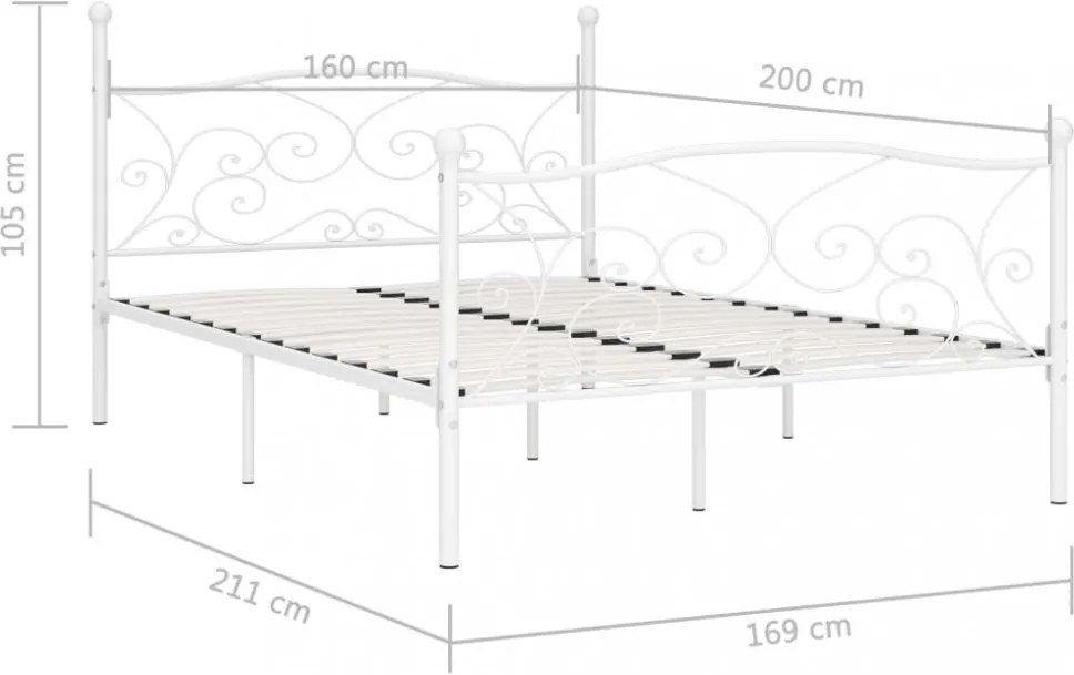 fehér fém ágykeret lécezett ágyráccsal 160 x 200 cm