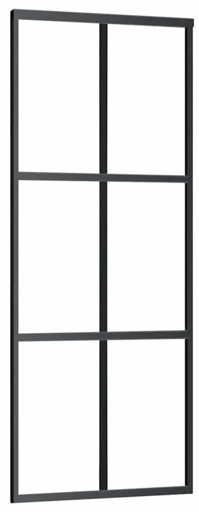 Fekete ESG üveg tolóajtó fémszerelvény-szettel 90x205 cm