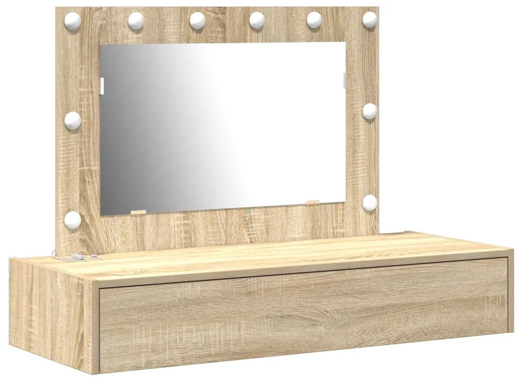 vidaXL Öltözködőasztal tükör lámpákkal Barna 100 x 40 x 70 cm Faanyag