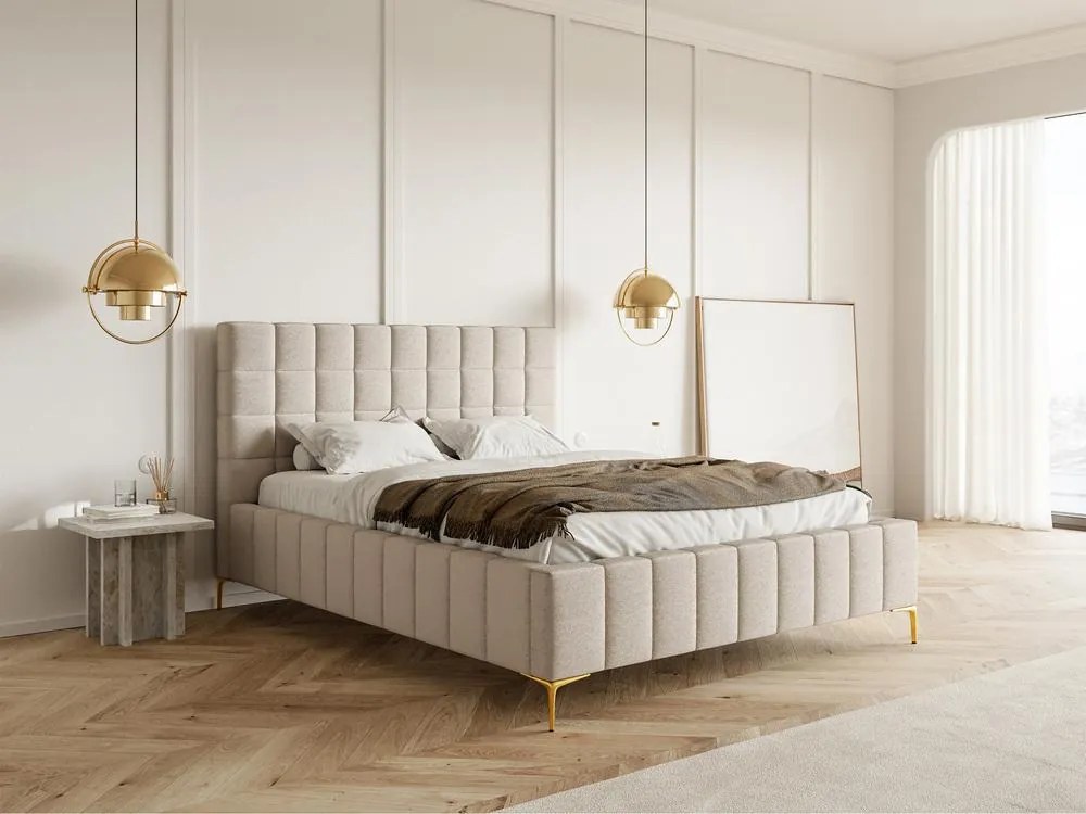 Franciaágy 140 cm Sheldona 140 (ágyráccsal) (tárolóhellyel) (bézs szürke + arany). 1099772