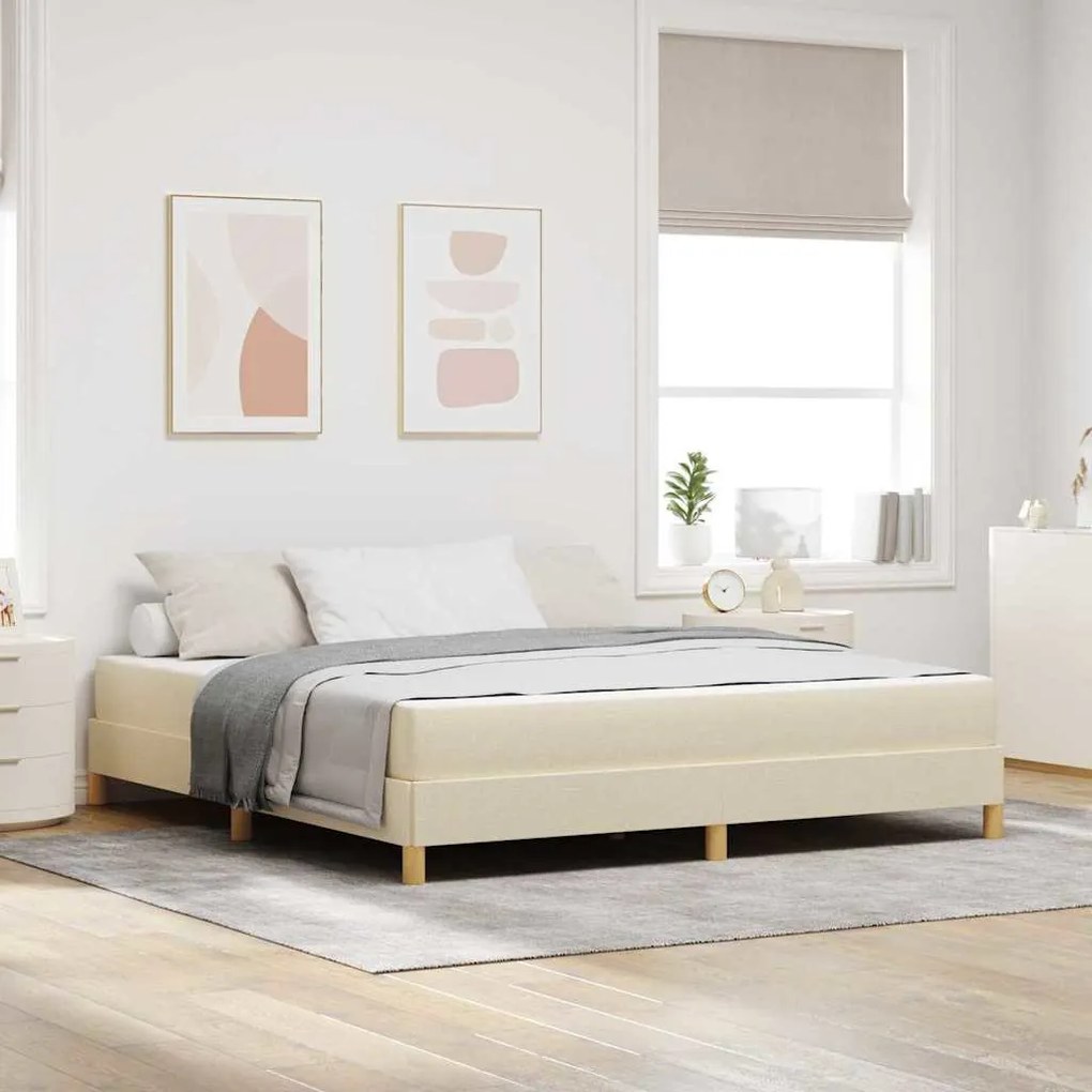 Boxrugós ágy Krém és barna 180 x 200 cm Textil és mérnöki fa