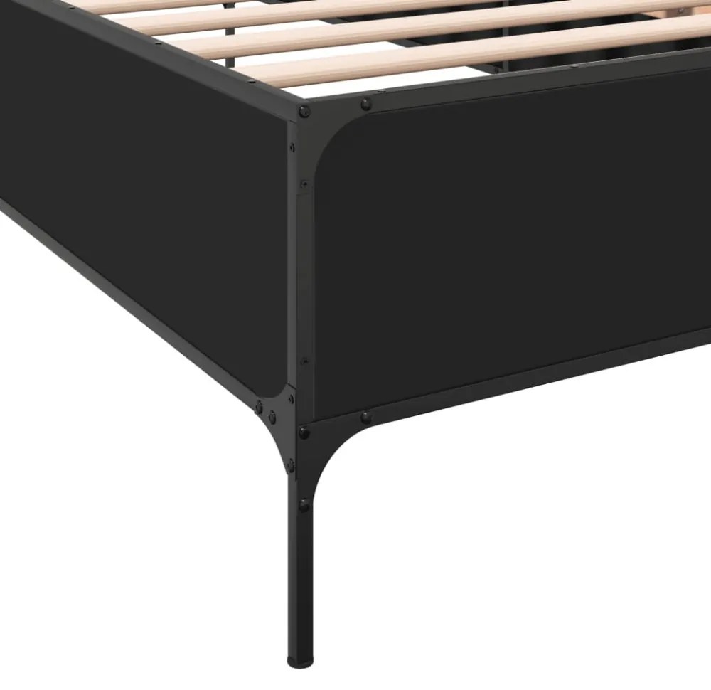 fekete szerelt fa és fém ágykeret 90 x 200 cm