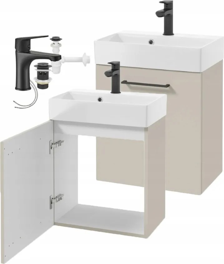 Függő fürdőszoba szekrény mosdóval 60x50cm Csapteleppel és szifonnal összeszerelve