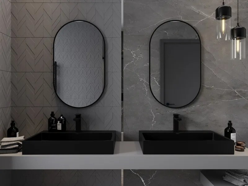 Mexen Loft ovális fürdőszobai tükör 85 x 50 cm, fekete keret - 9851-085-050-000-70