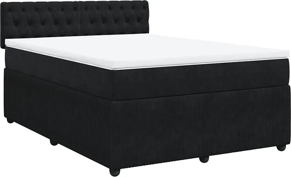 vidaXL fekete bársony rugós ágy matraccal 140 x 190 cm