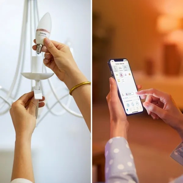 3 darabos szett RGB LED dimmelhető izzó Philips SMART C37 E14/4,9W/230V 2200-6500K