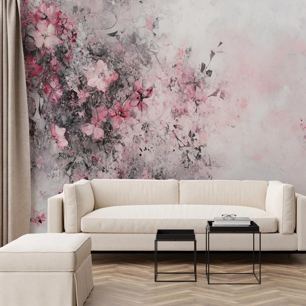 Fotótapéta - Absztrakt rózsaszín-fekete virágok (147x102 cm)