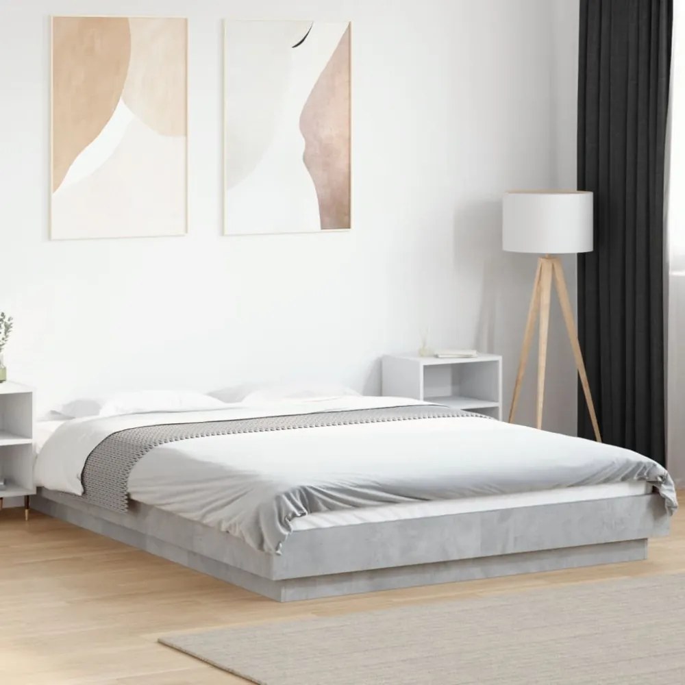 betonszürke szerelt fa ágykeret LED-del 120 x 200 cm