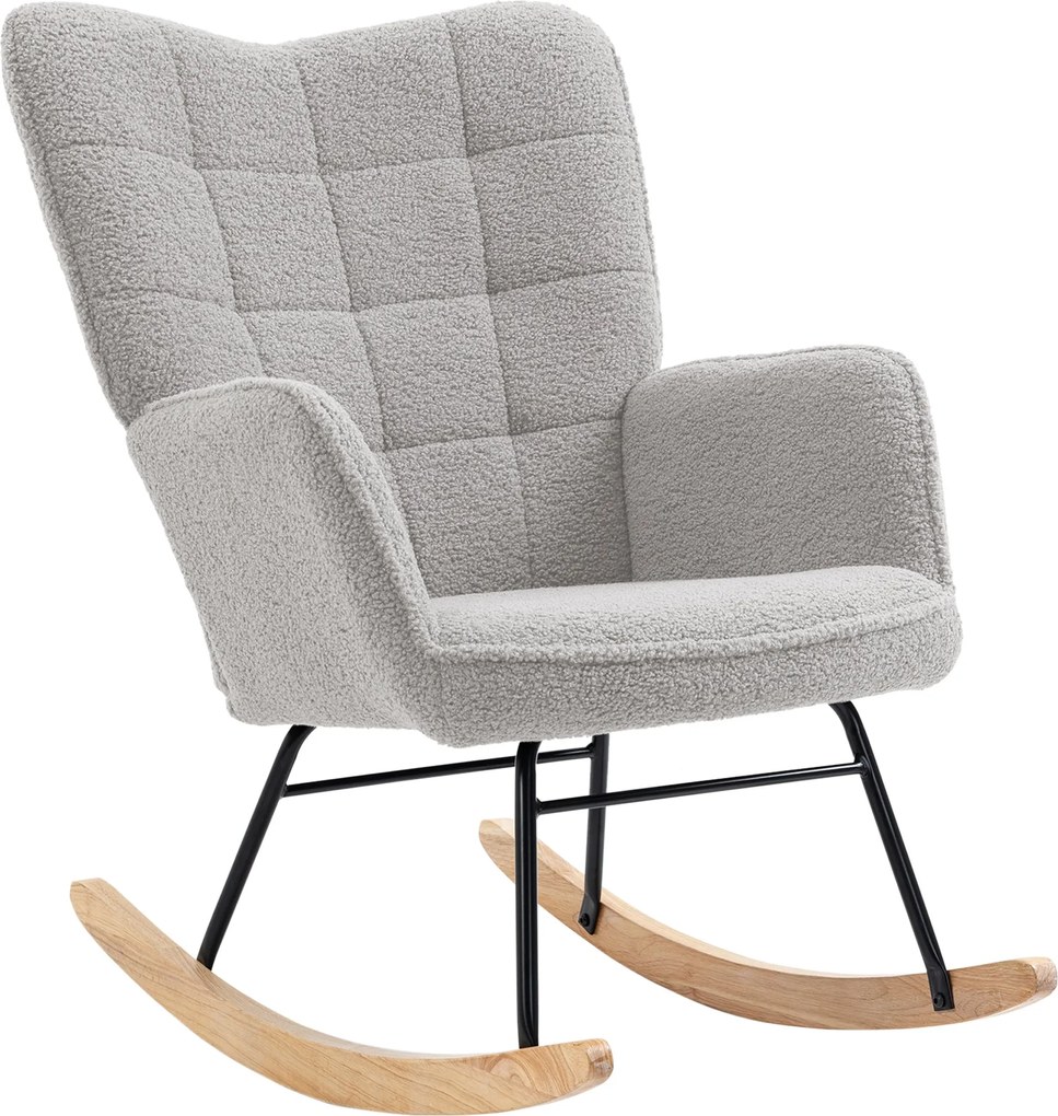 HOMCOM hintaszék — berber plüss megjelenés, kartámaszok, párnázott ülés fa síneken, nappali vagy hálószoba, max. 120 kg | Aosom