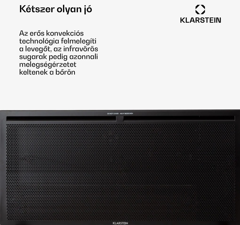 Klarstein Hot Spot Slimcurve Double Wave, konvektor, 2 az 1-ben fűtőtest, 2000 W, heti időzítő, fekete